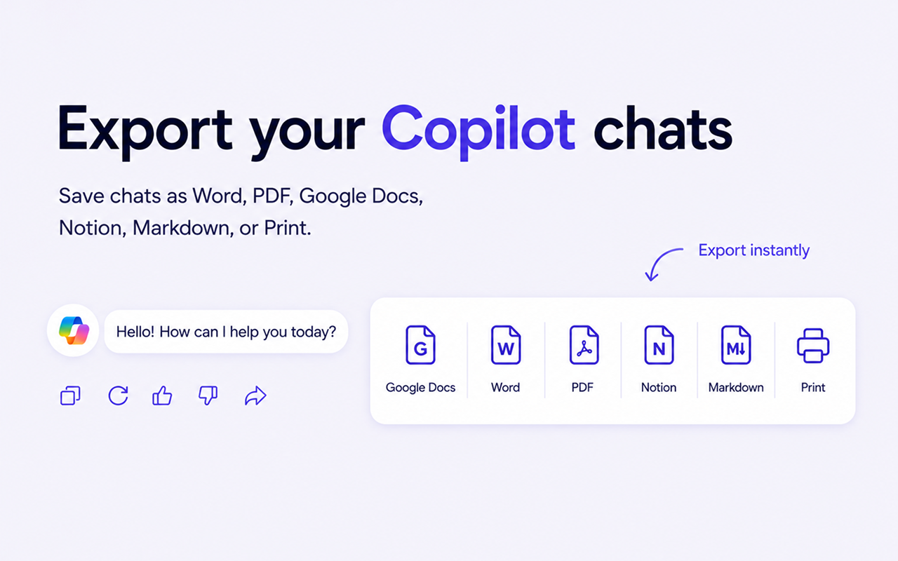 Export buttons appearing directly in Microsoft Copilot chat interface