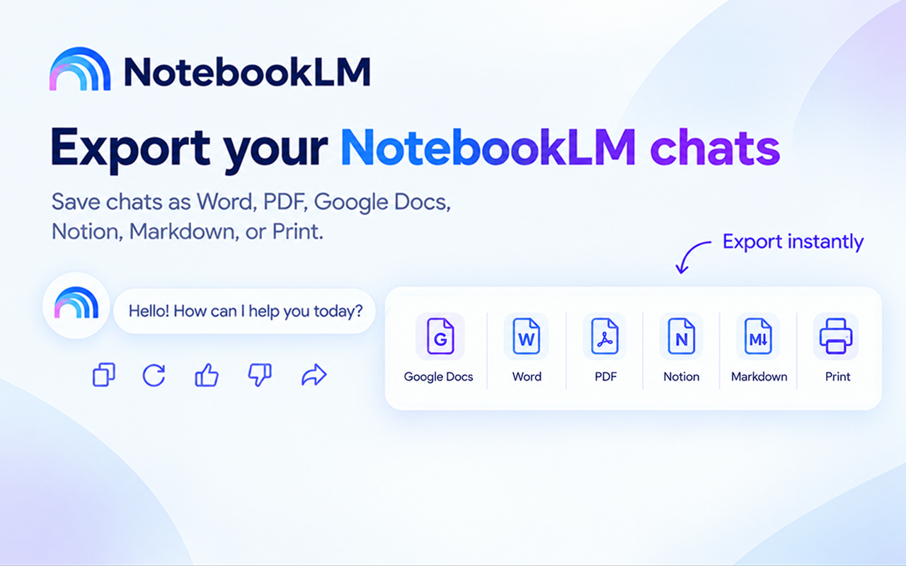 Export buttons appearing directly in Google NotebookLM interface