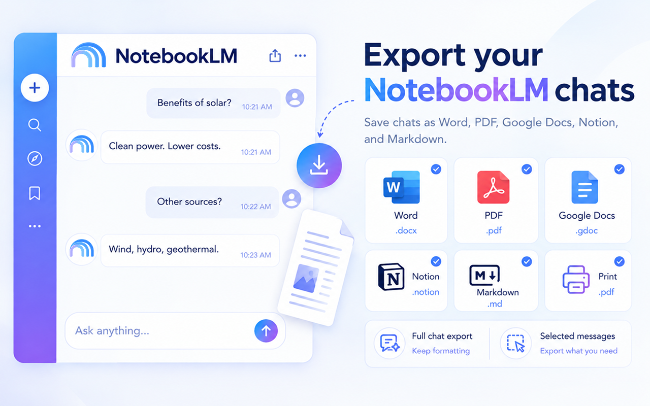 Chat Exporter for Google NotebookLM — Export NotebookLM answers preview